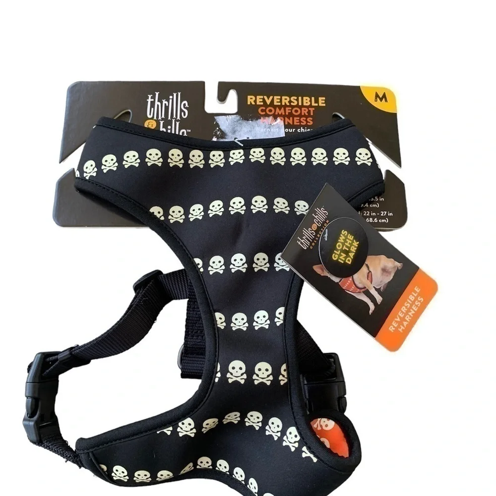 Thrills & Chills/ Halloween Glow In The Dark Reversible Comfort Skull Harness-L